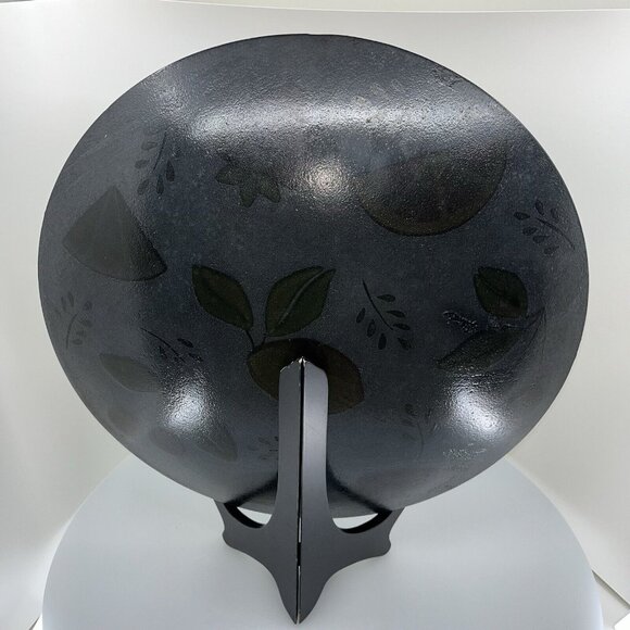 Large 16" Round Platter Vibrant Fused Glass Citrus & Cherry on Black Background - Picture 3 of 8